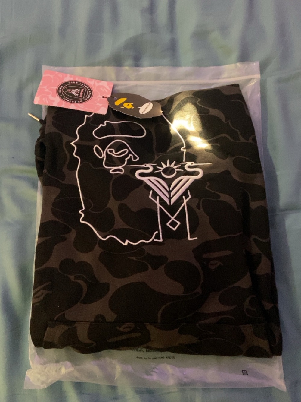 Bape Kids Black Camo Joggers with White Logo